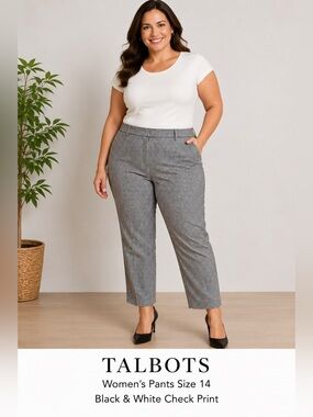 Talbots Women's Pants Black & White Check Print gingham style Cottagecore/14